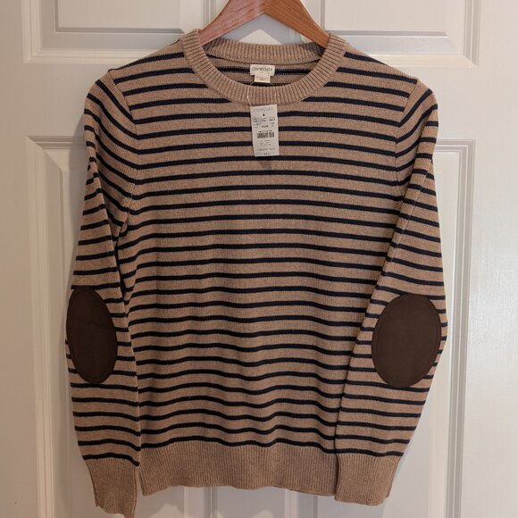 NWT Crewcuts Boys' Striped Elbow-patch Crewneck Sweater brown Navy Size XL - Picture 2 of 9